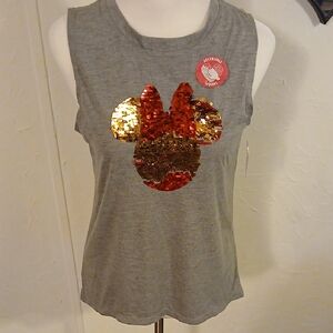 Disney Gray Muscle Tee with Red and Gold Sequin Design